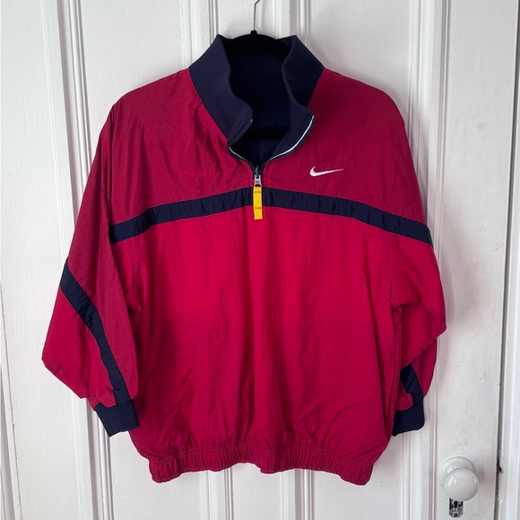 Nike Other - Vintage 90’s Nike Reversible Quarter Zip Windbreaker Jacket Red/Navy/Yellow M